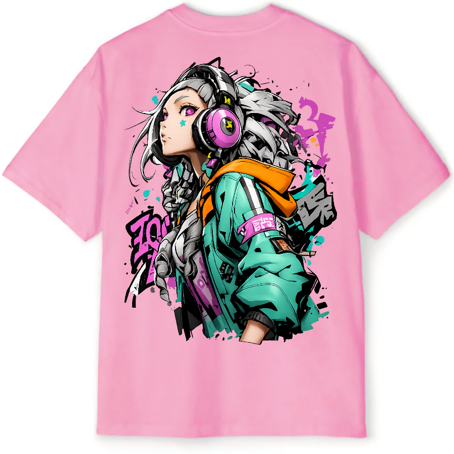 Cyber Girl Graffiti Oversized Tee