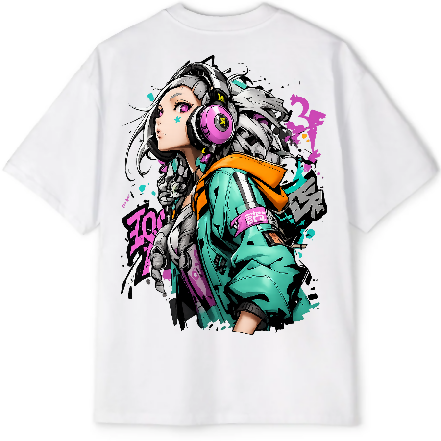 Cyber Girl Graffiti Oversized Tee