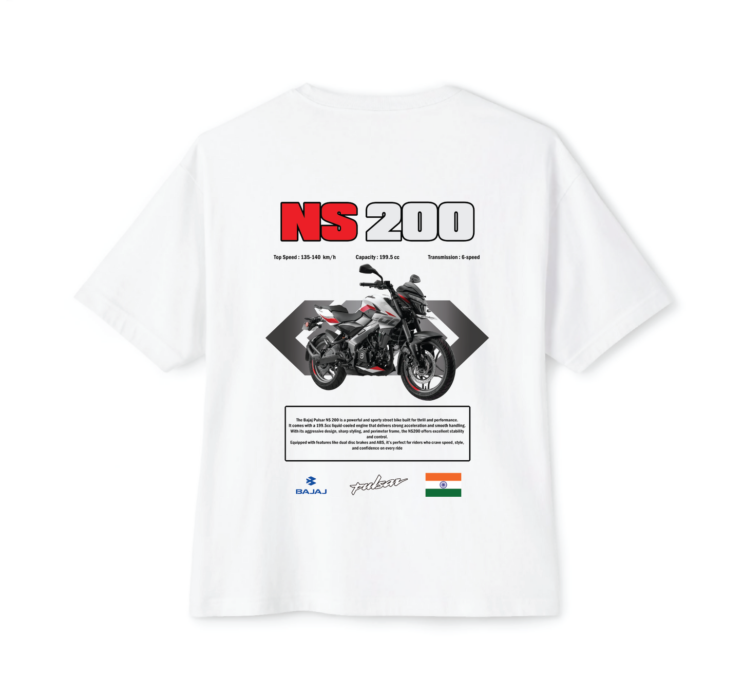 Luvara Bajaj Pulsar NS200 White | Oversized Tee