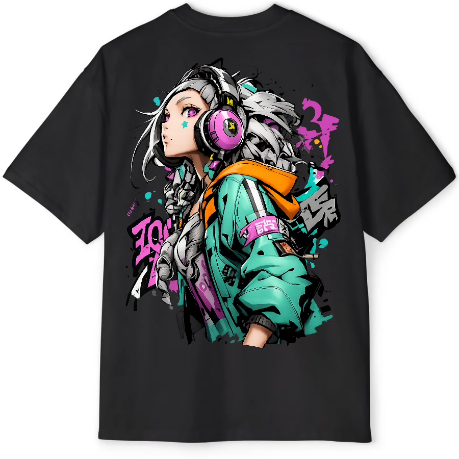 Cyber Girl Graffiti Oversized Tee