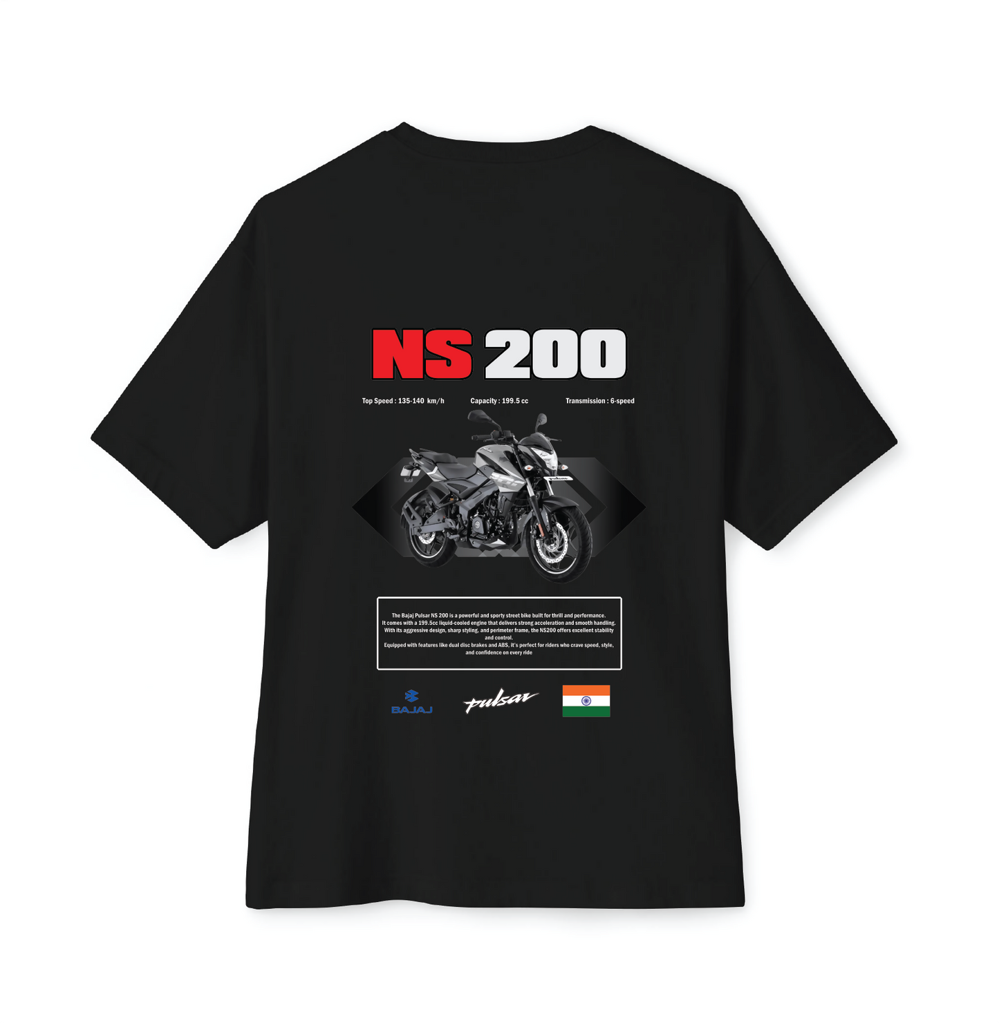 Luvara Bajaj Pulsar NS200 Black Old | Oversized Tee